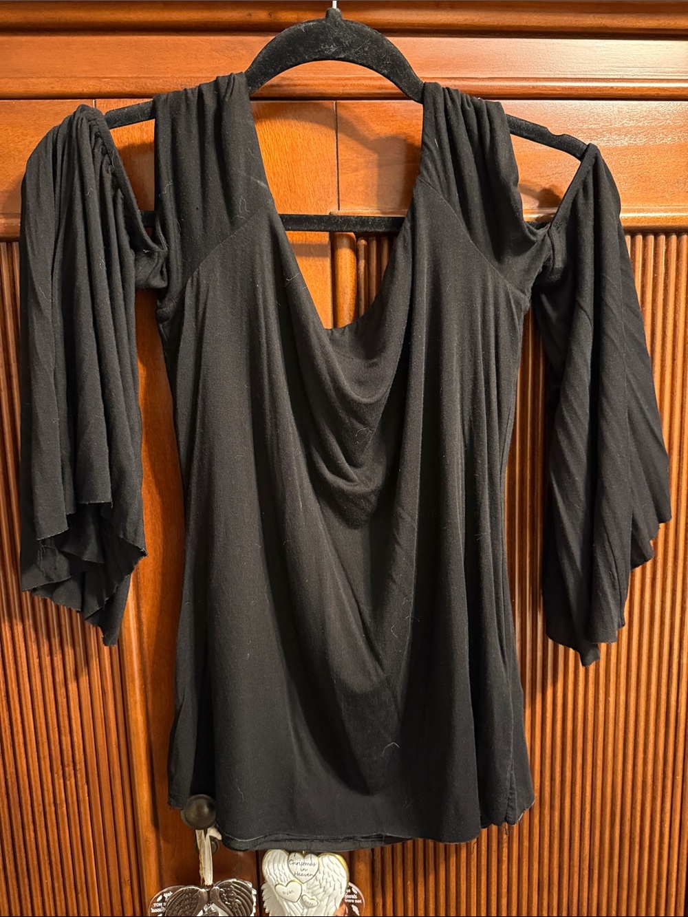 Bailey 44 Black Cold-Shoulder Drape Neck Blouse